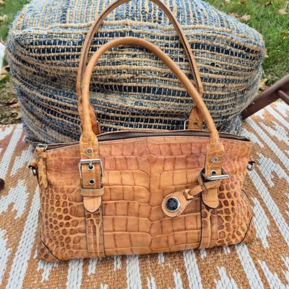 Dooney & Bourke Tan Croc Embossed Leather Satchel Shoulder Bag